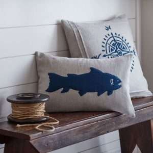 Fish Indigo on Natural Linen Boudoir Pillow