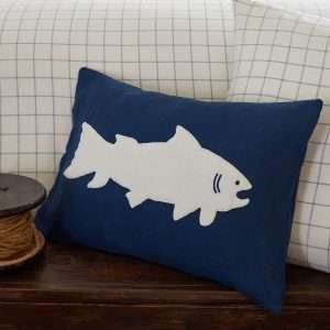 Fish White on Indigo Linen Boudoir Pillow