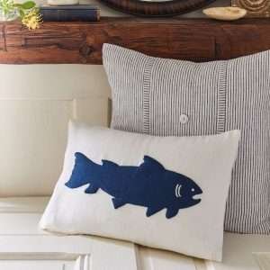 Fish Indigo on White Linen Boudoir Pillow