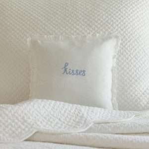Kisses Blue Embroidered Toss Pillow
