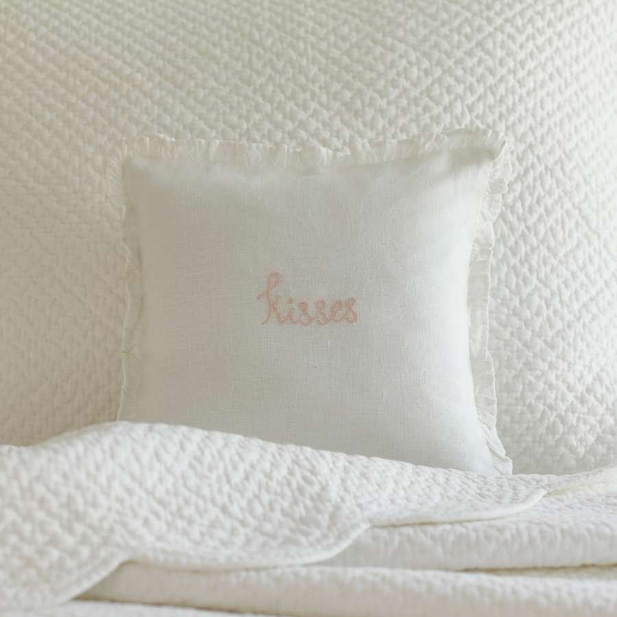 Kisses Pink Embroidered Toss Pillow