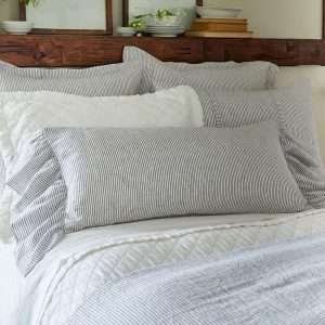 Oxford Pinstripe Linen Bolster Pillow Cover