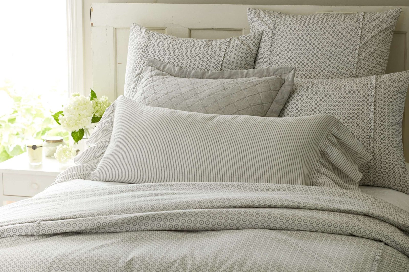 Pebble Pinstripe Linen Bolster Pillow Cover