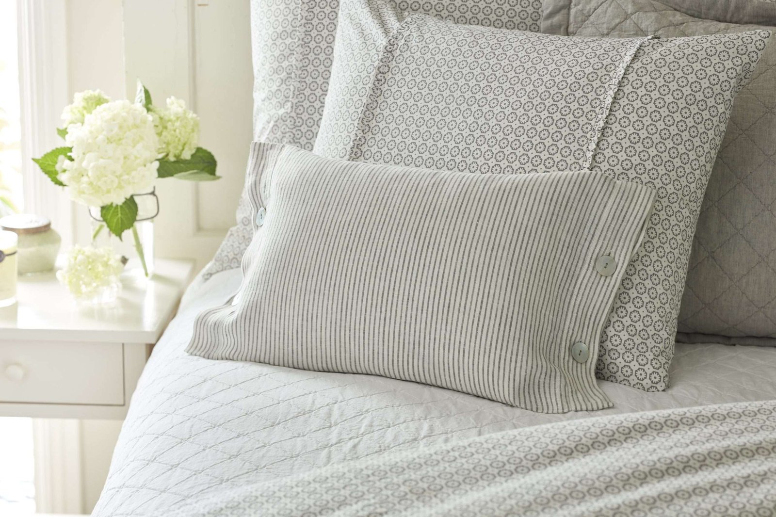Pebble Pinstripe Linen Boudoir Pillow Cover